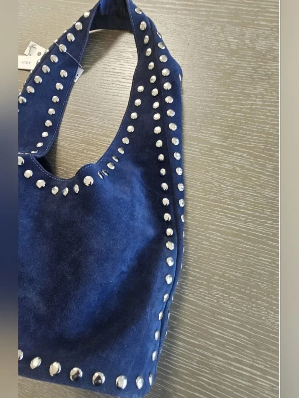 Aqua Navy Suede Studded Hobo Bag